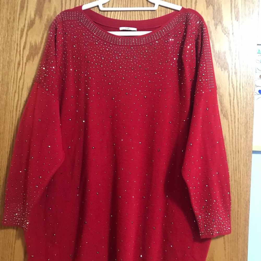 Embellished nylon/ wool knit sweater